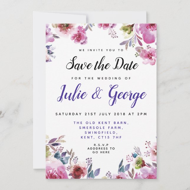 Personalizado Floral Guardar la invitación de fech (Anverso)