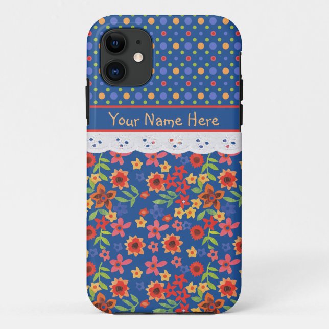 Personalizado Floral Polkas Faux Lace Funda para i (Reverso)