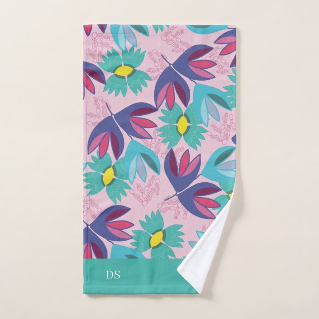 personalizado floral rosa moderno monograma femeni (Toalla de mano)