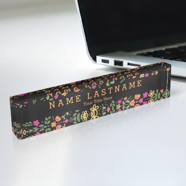 Personalizado floral rosado bonito negro placa con (Subido por el creador)