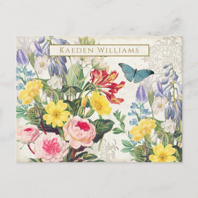 Personalizado floral vintage - postal (Anverso)