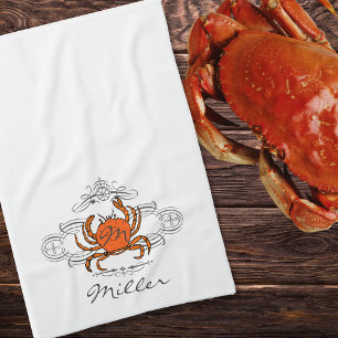 Personalizado Flourish Naranja Crab Kitchel Toalla