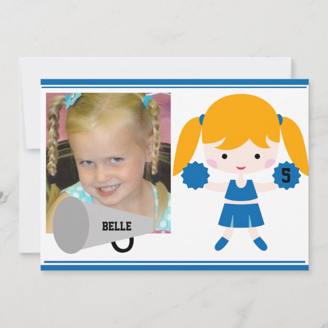 Personalizado foto animadora azul invitación de cu (Anverso)