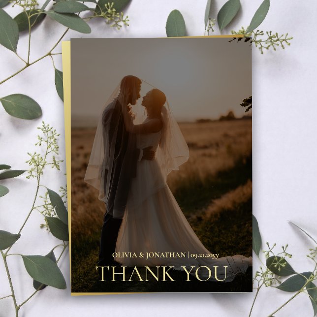 personalizado Foto Boda de oro negro Tarjeta de ag (custom Photo Black Gold Wedding Thank You Card)