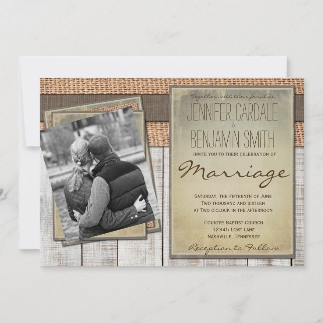 Personalizado Foto Burlap Barn Invitaciones a una  (Anverso)