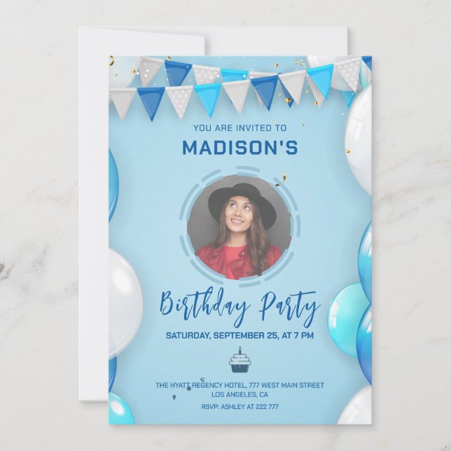 Personalizado Foto Globos Invitación al cumpleaños (Anverso)