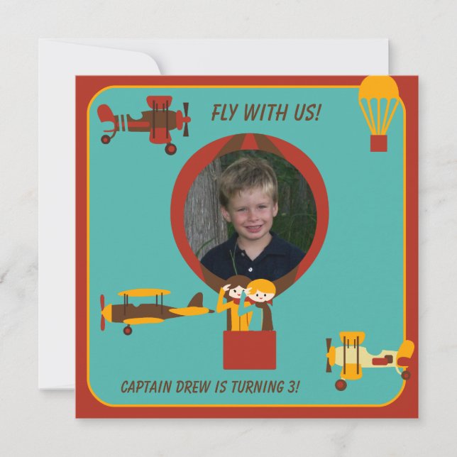Personalizado Foto Piloto Retro Invitación de cump (Anverso)