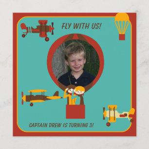 Personalizado Foto Piloto Retro Invitación de cump