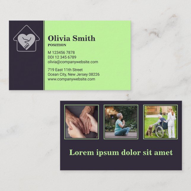 Personalizado Foto Tarjeta de visita Purple y Gree (Anverso / Reverso)