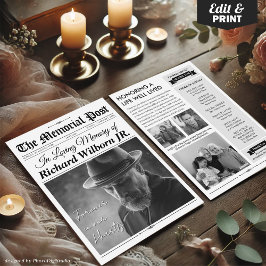 Personalizado Funeral Newspaper w Program, Tarjeta