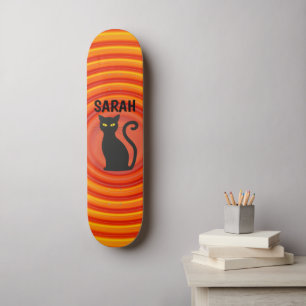 Personalizado Gato Negro Añadir nombre Skateboard