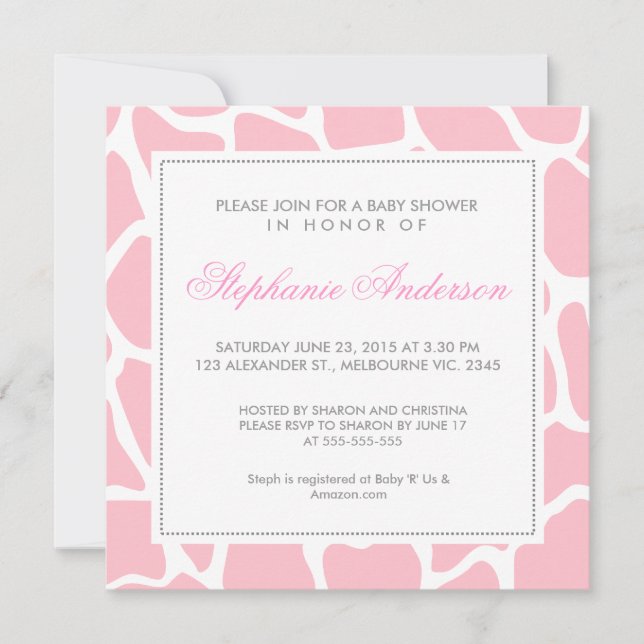 Personalizado giraffe baby ducha invitación (Anverso)