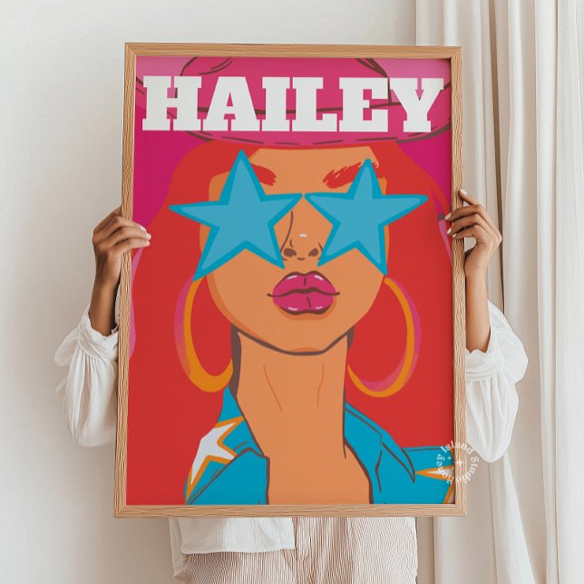 Personalizado Girly Retrato Preppy Dorm Decoración (Custom Funky Girly Portrait Preppy Dorm Decor Red Hair)