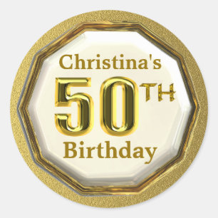 Personalizado Gold 50 Pegatinas de cumpleaños