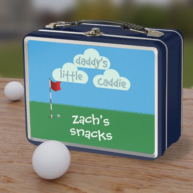 Personalizado Golf Daddy's Little Caddie Metalizad (Just add your name to this cute golf theme metal lunch box)
