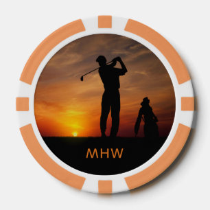 personalizado Golfer Sunset monograma fichas de pó