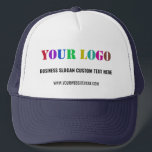 Personalizado Gorra del logotipo empresarial y de<br><div class="desc">gorra con el logotipo de Personalizado y el texto promocional Empresa de negocios Hats de camioneros personalizados - Añadir su logotipo / imagen , Lema comercial - Tagline , Sitio web o teléfono , Correo electrónico / más - Redimensionar y mover o eliminar / añadir elementos / texto con herramienta...</div>