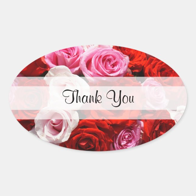 Personalizado "Gracias" Rosas Pegatinas Oval (Anverso)