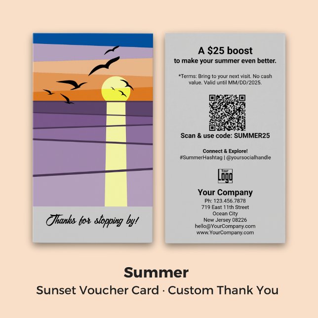 Personalizado Gracias Texto ・ Tarjeta de cupón par (Custom Thank You Text · Sunset Voucher Card)