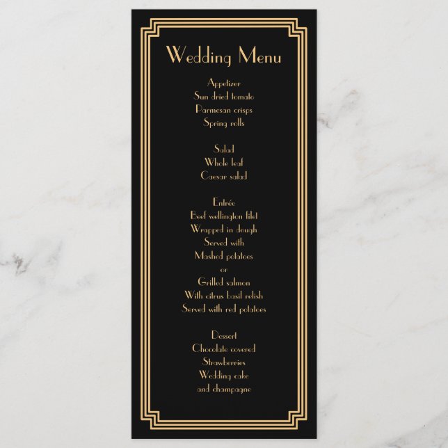 Personalizado Gran Gatsby Art Deco Menú Boda negro (Anverso)