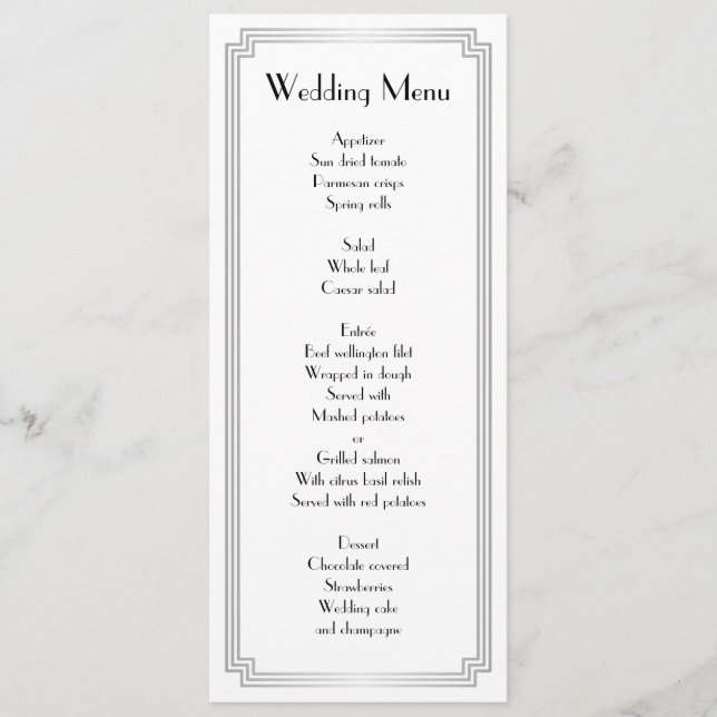 Personalizado Gran Gatsby Art Deco Plata Boda Menú (Anverso)
