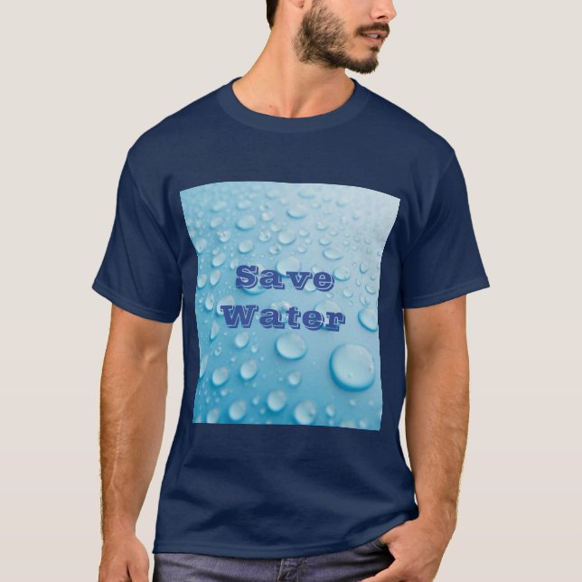 Personalizado Guardar agua Texto azul Camiseta osc (Anverso)