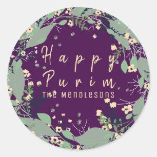 Personalizado Happy Purim leaf wreath pegatina