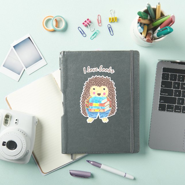 Personalizado Hedgehog Carportando libros Pegatina (Funda para iPad)