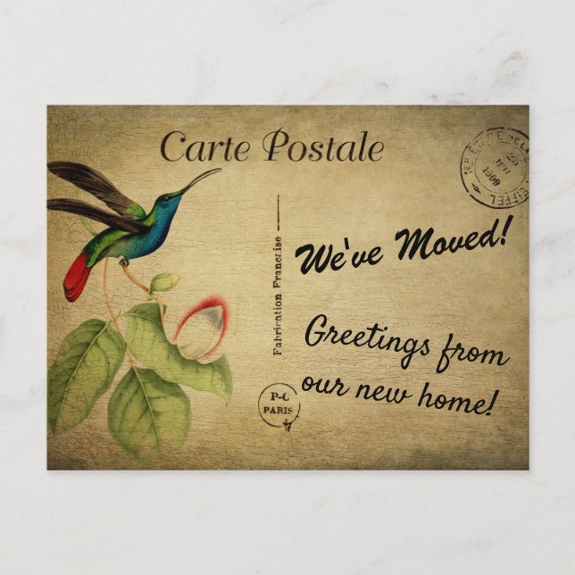 Personalizado Hemos movido Invitación Vintage Bird (Anverso)