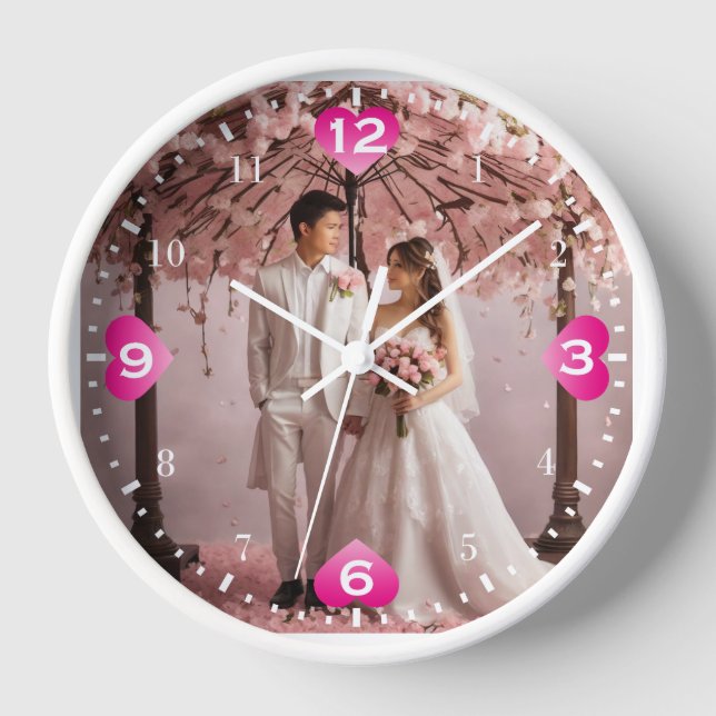 Personalizado Hermoso Tema Boda Reloj de pared red (Anverso)