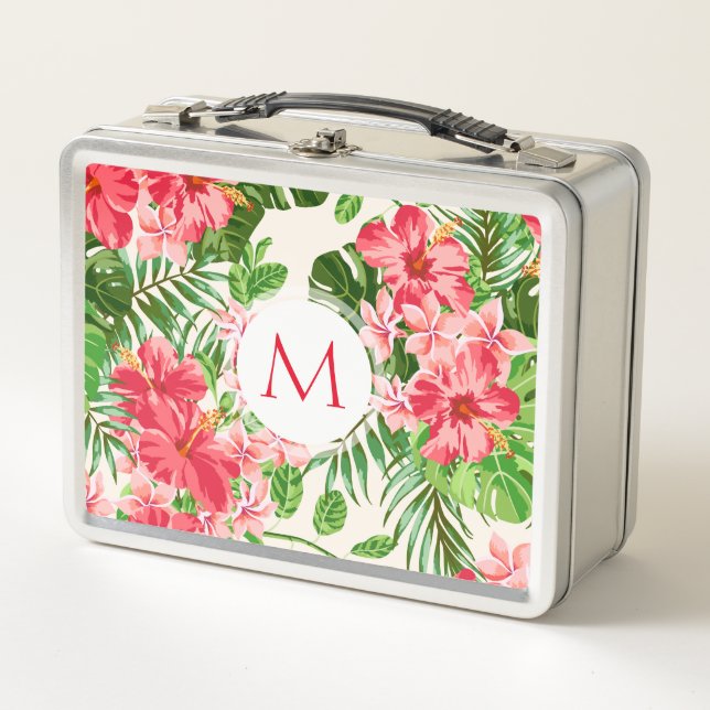 Personalizado Hibiscus Monograma Metalizado Lunchb (Anverso)