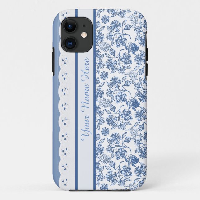 Personalizado Indigo Floral Faux Lace Funda para i (Reverso)