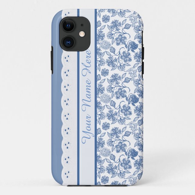 Personalizado Indigo Floral Faux Lace Funda para i (Reverso)