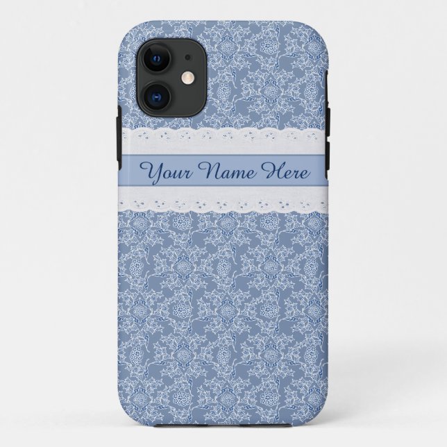 Personalizado Indigo Floral Faux Lace Funda para i (Reverso)