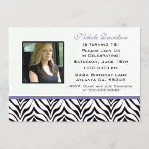 Personalizado: Invitación de fiesta Zebra Sweet 16