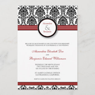 : personalizado: Invitación negra/roja del damasco