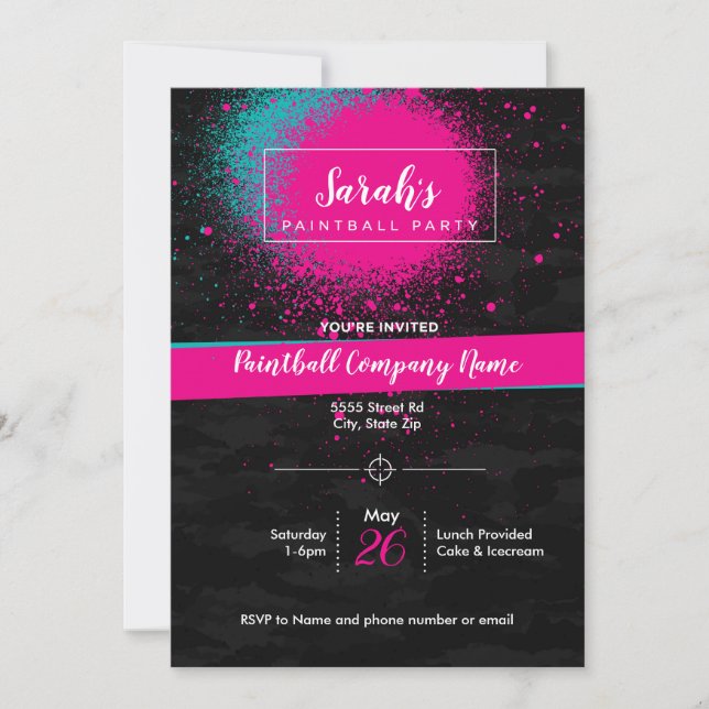 Personalizado Invitación para Fiesta de Paintball  (Anverso)