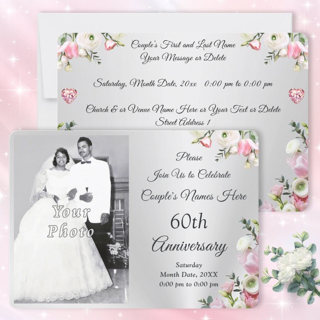 Personalizado, invitaciones a la fiesta del 60° an (60th anniversary invitations. 60th wedding anniversary party supplies. Diamond wedding anniversary.)