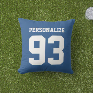 Personalizado jersey azul número almohada de lanza