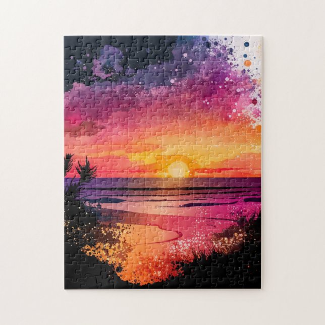 Personalizado Jigsaw Puzzle Watercolor Beach Sunse (Vertical)