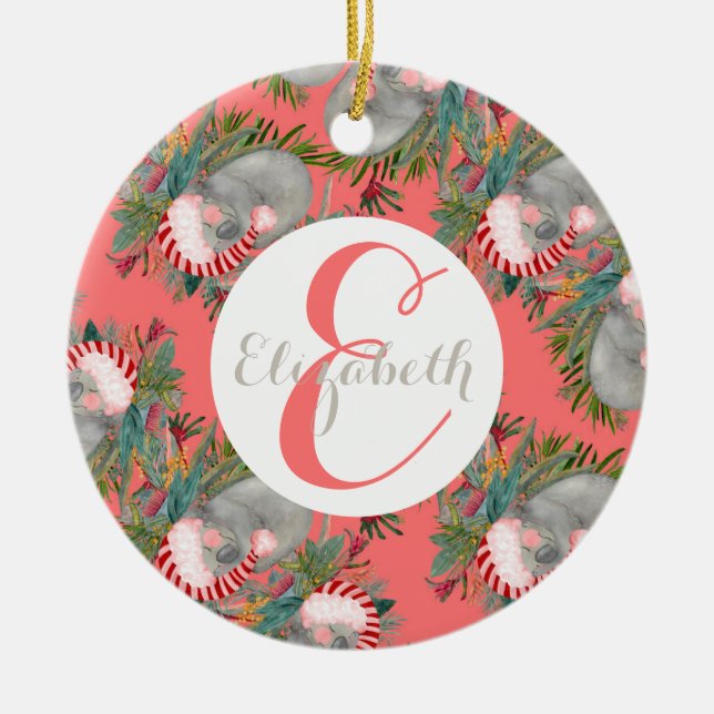 Personalizado Koala Navidades Ornamento de cerámic (Frente)