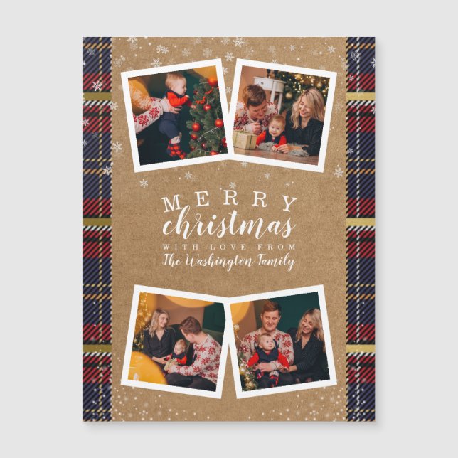 Personalizado Kraft & Plaid Navidades Holiday 4 Fo (Anverso)