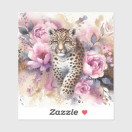 Personalizado Leopard Cub y Rosas Pegatina Cut Vin