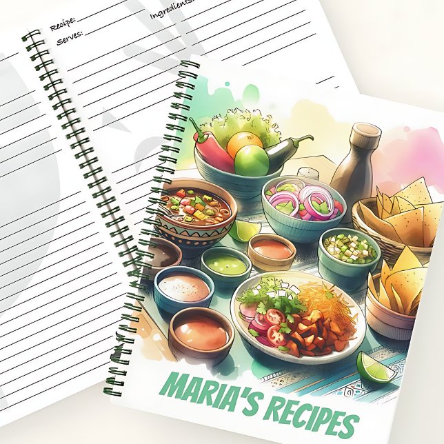 Personalizado: Libro de recetas de acuarela de com (Custom Mexican Food Watercolor Recipe Book)