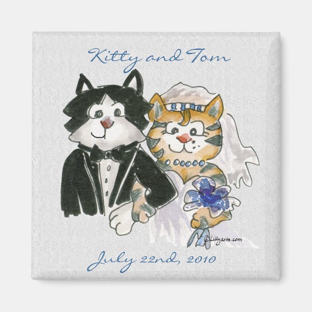 Personalizado lindo Boda de gatos Guardar imanes d (Frente)