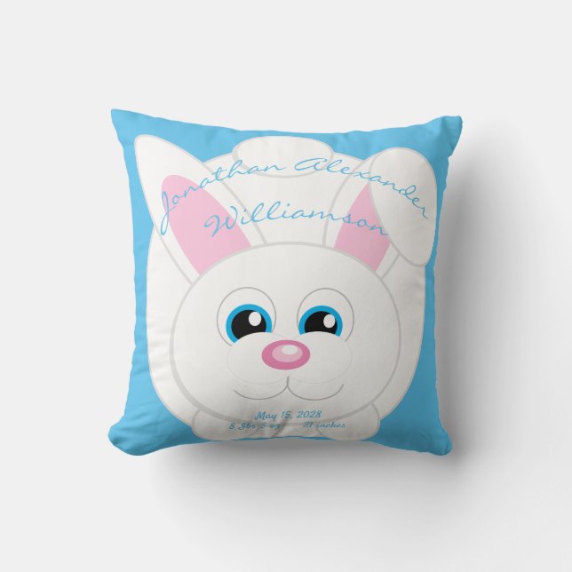 Personalizado lindo Bunny Blue Baby Stats Cojín de (Anverso)
