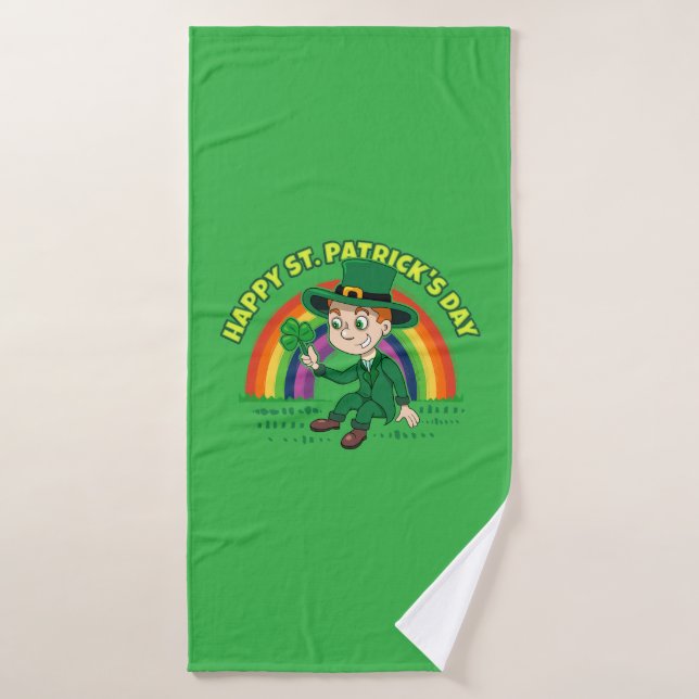 Personalizado lindo leprechaun con shamrock y arco (Toalla de baño)