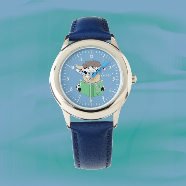 Personalizado lindo leyendo reloj azul de vaca (Cartoon reading cow boy blue watch .)