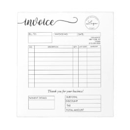 Personalizado Logotipo Factura Bloc de notas para