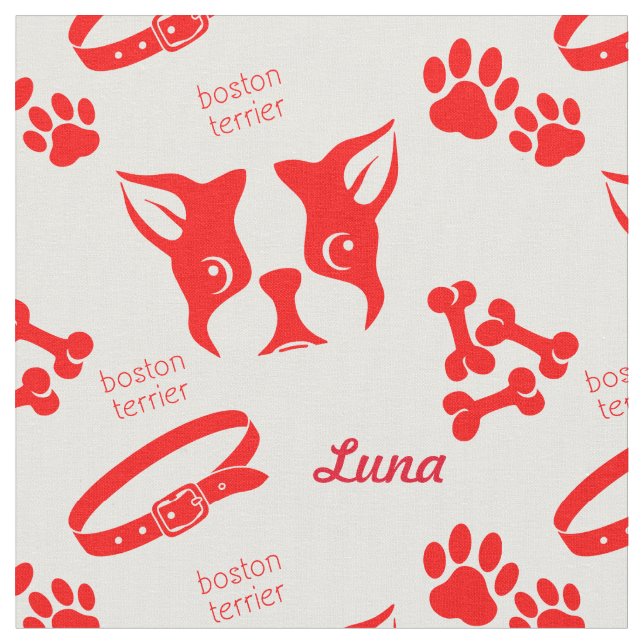 Personalizado Luna Terrier en tela roja (De cerca)
